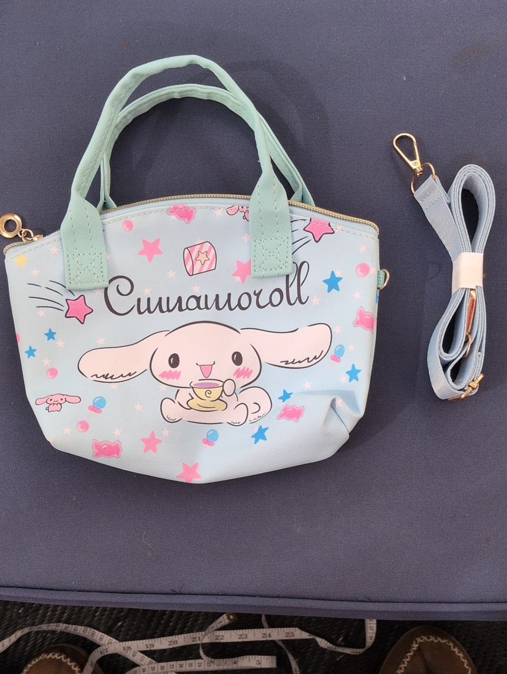 Pastel Blue Mini Tote Bag with Removable Strap, 8.5 X 10